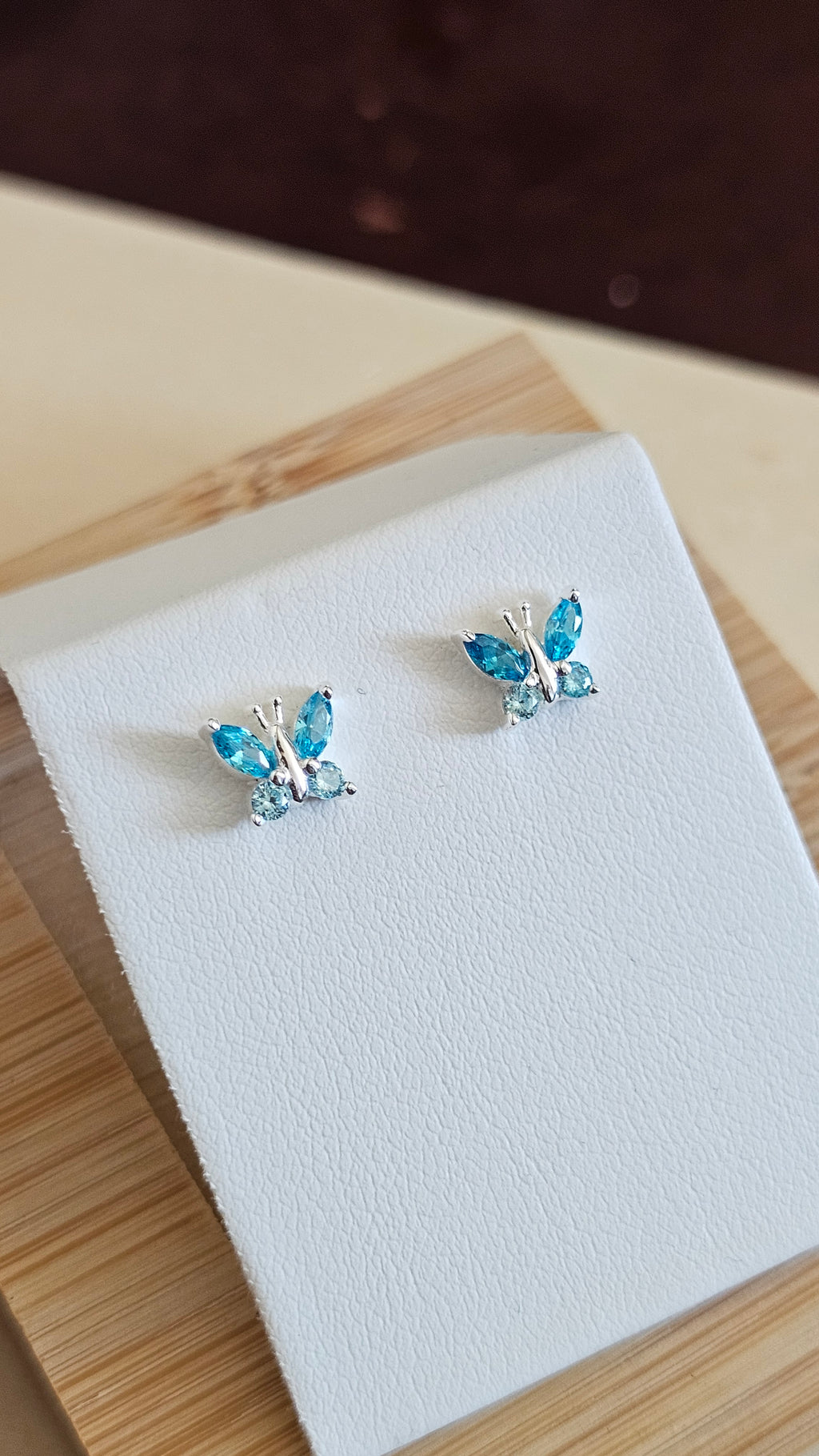 Dainty 925 Sterling Silver Blue CZ Butterfly Stud Earrings