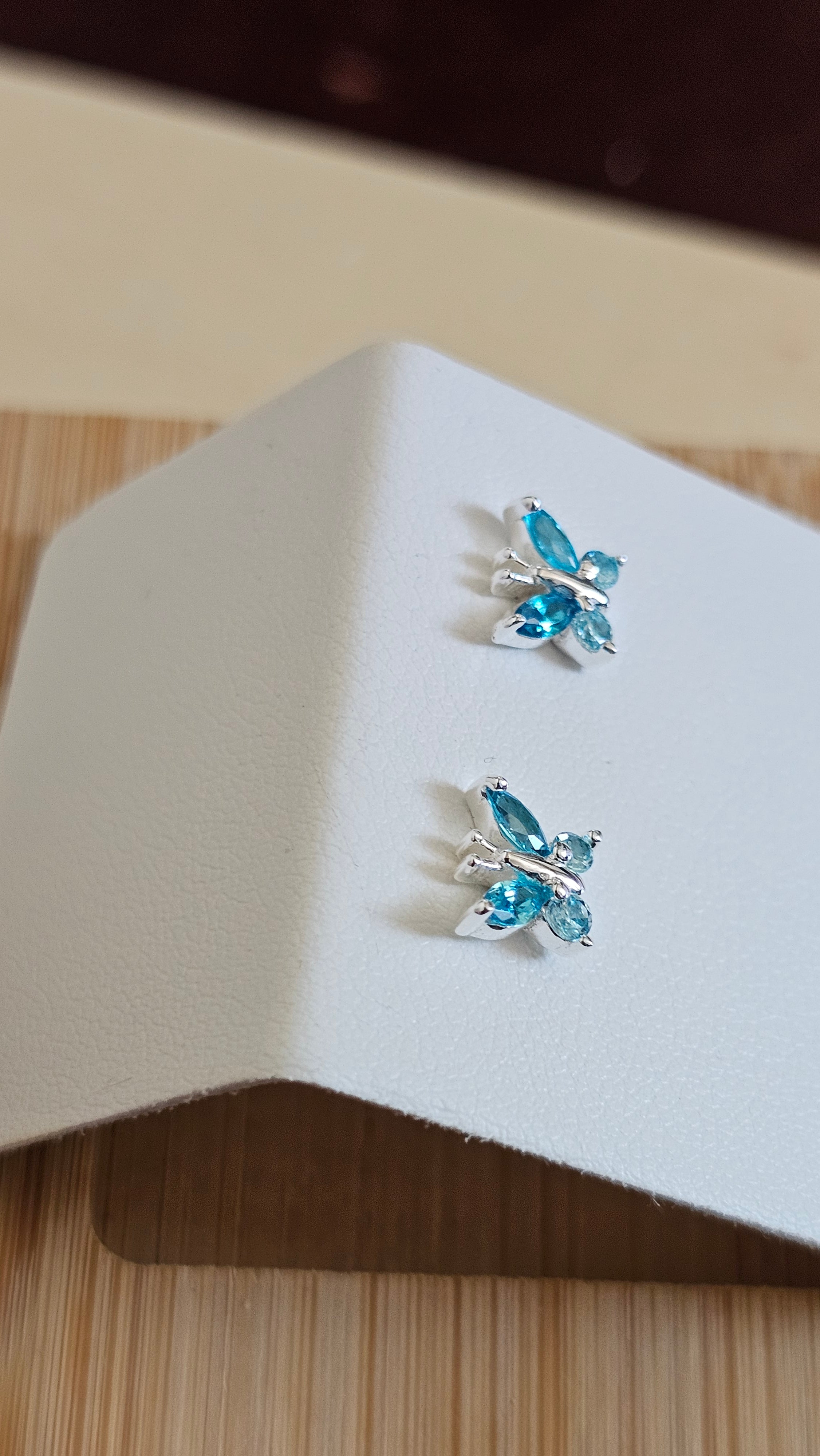 Dainty 925 Sterling Silver Blue CZ Butterfly Stud Earrings