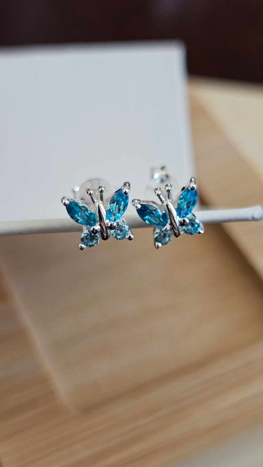 Dainty 925 Sterling Silver Blue CZ Butterfly Stud Earrings