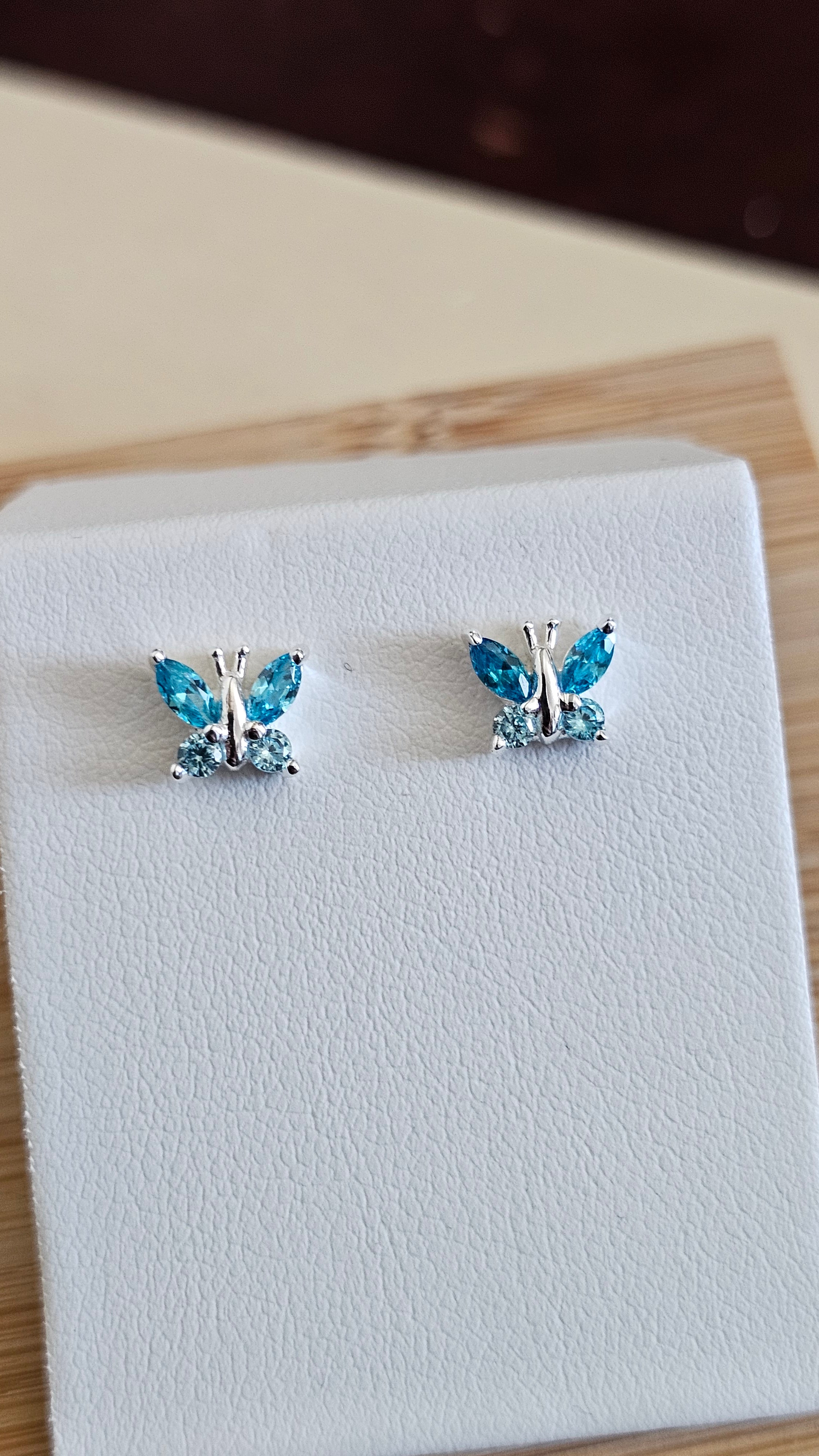 Dainty 925 Sterling Silver Blue CZ Butterfly Stud Earrings