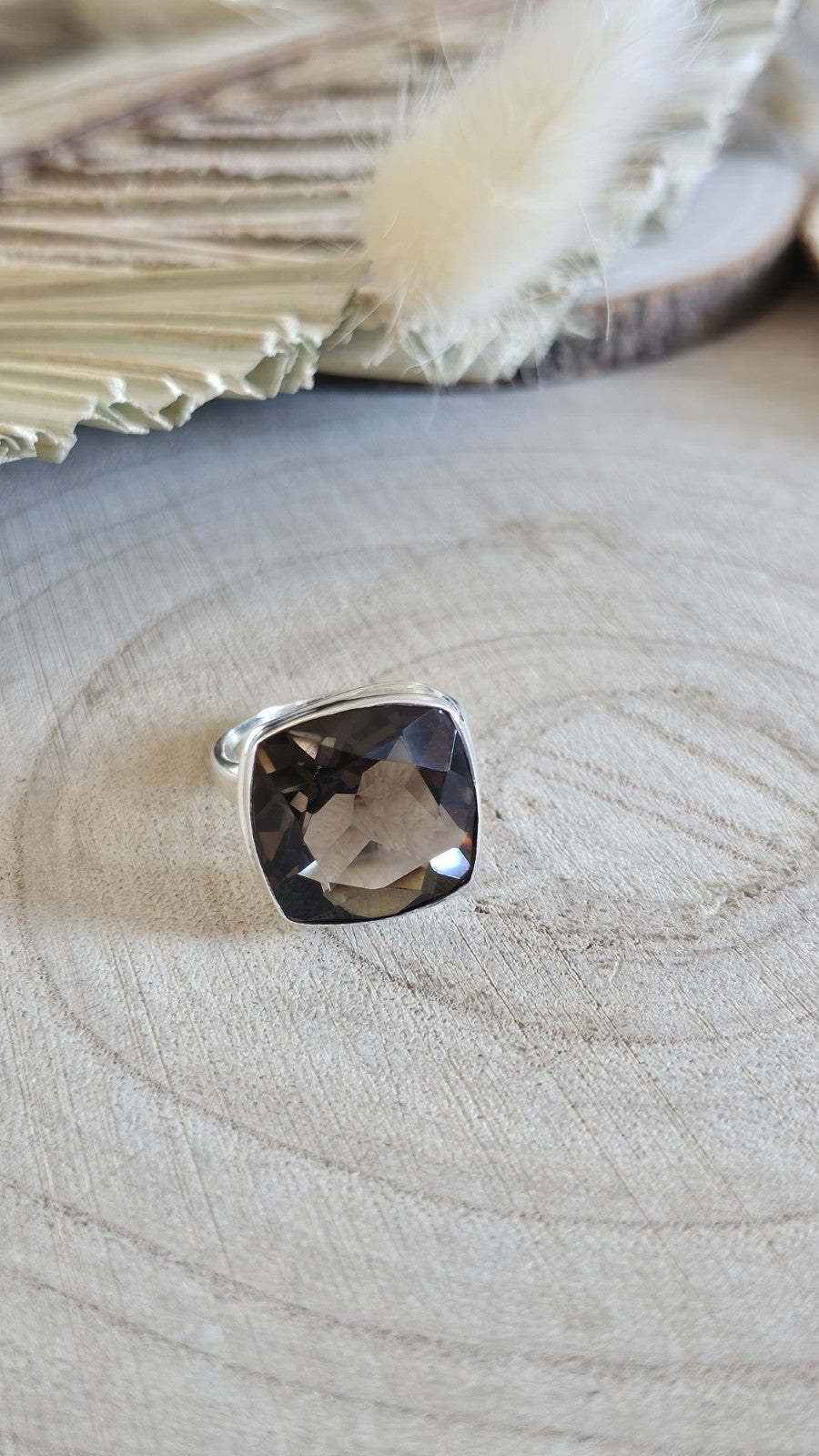 925 Sterling Silver Smoky Quartz Statement Ring Size P TGGC 8g