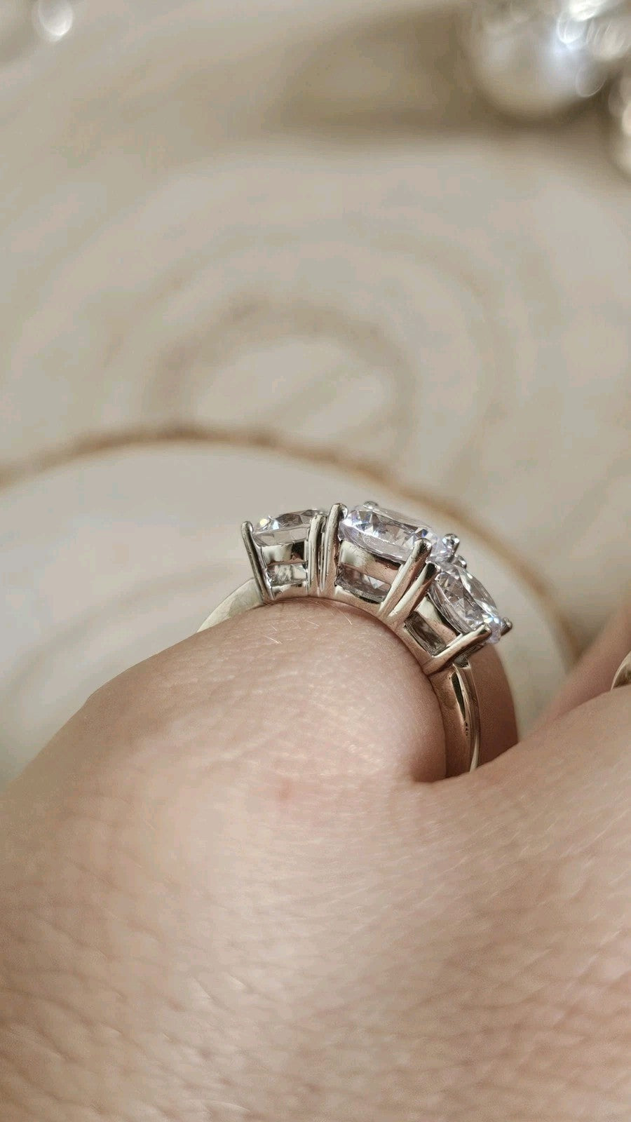 925 Sterling Silver Three Stone Cubic Zirconia Trilogy Ring – Size P – 4.81g