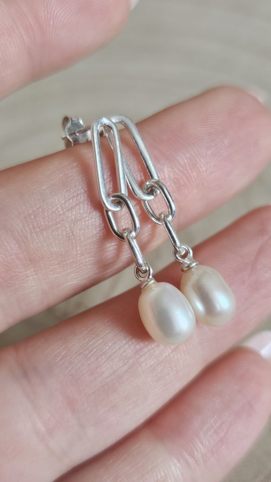 925 Sterling Silver Pearl Drop Dangle Earrings – New Boxed, 33mm length 