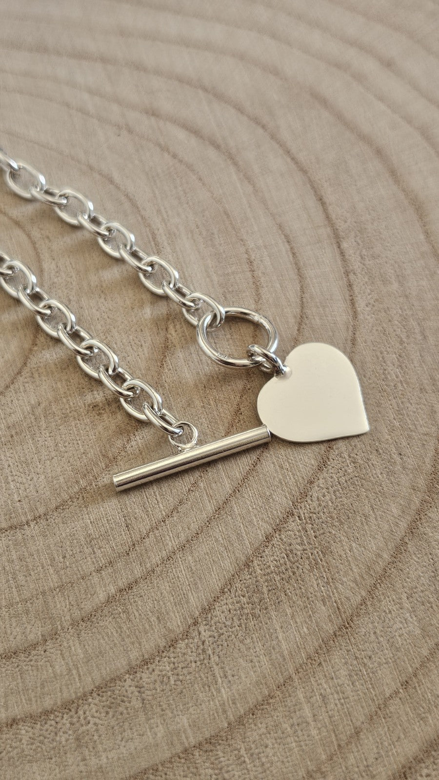 925 Sterling Silver Heart Charm Bracelet T-Bar Toggle 7.5" Hallmarked 15.58g