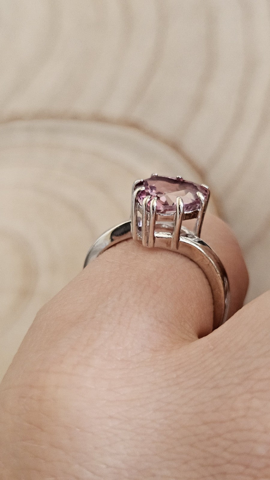 TGGC 925 Sterling Silver Pink Tourmaline Heart Ring Size S – 3.08g