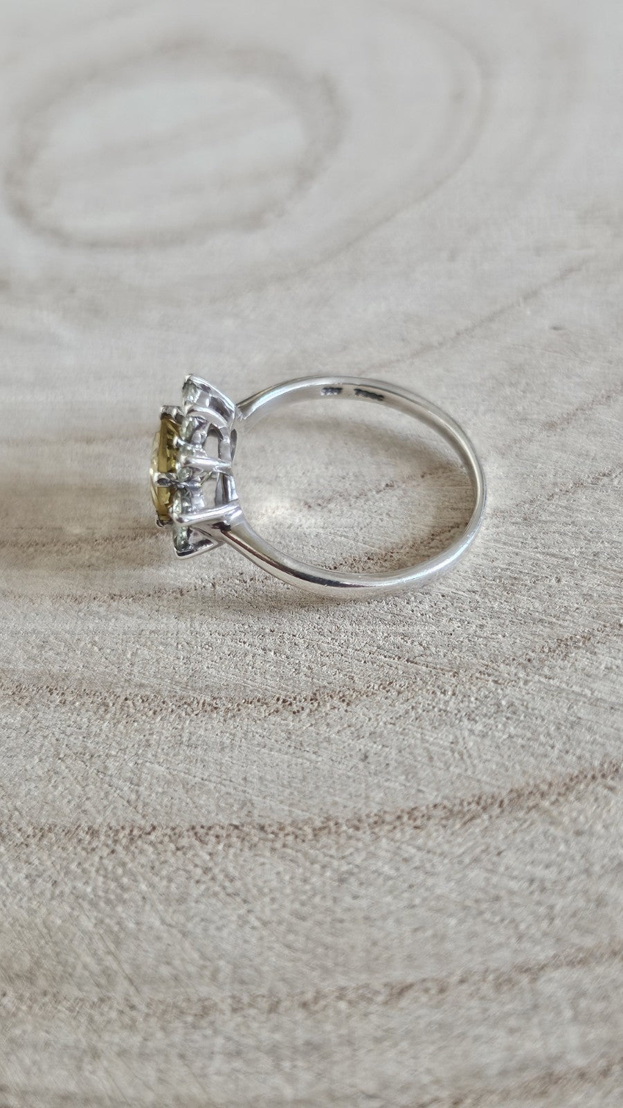 925 Sterling Silver Yellow Green Sapphire Cluster Ring TGGC Size J 1/2