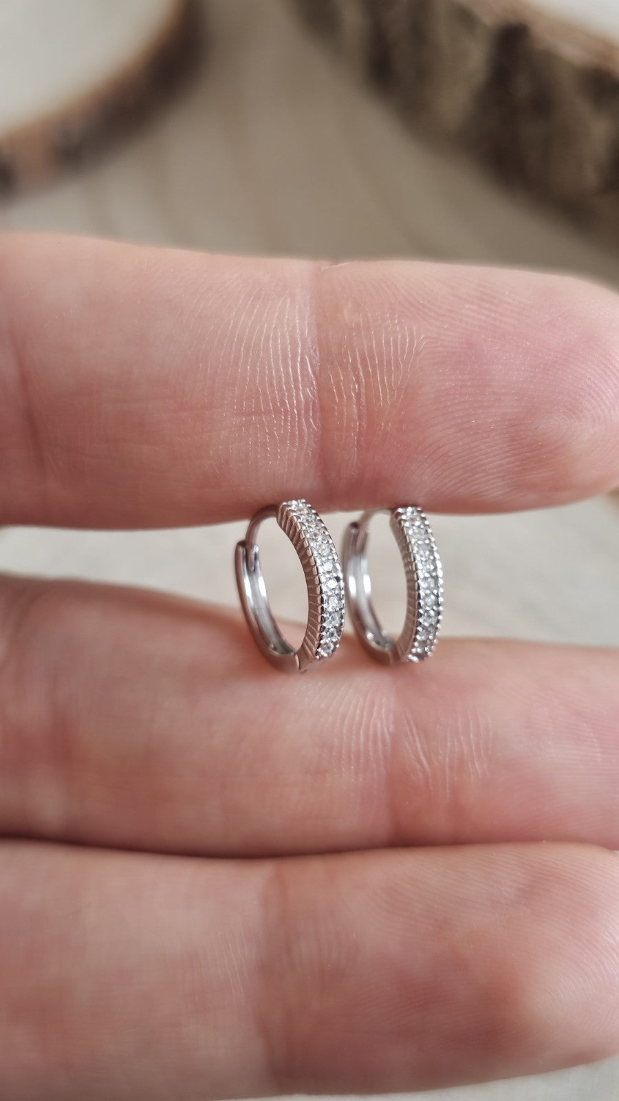 925 Sterling Silver CZ Huggie Hoop Earrings Rhodium Plated 13mm New