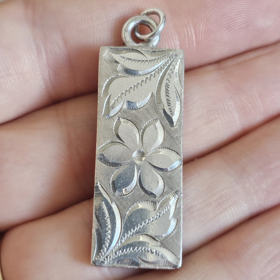 Vintage 1977 Sterling Silver Floral Engraved Ingot Pendant Birmingham L&N 