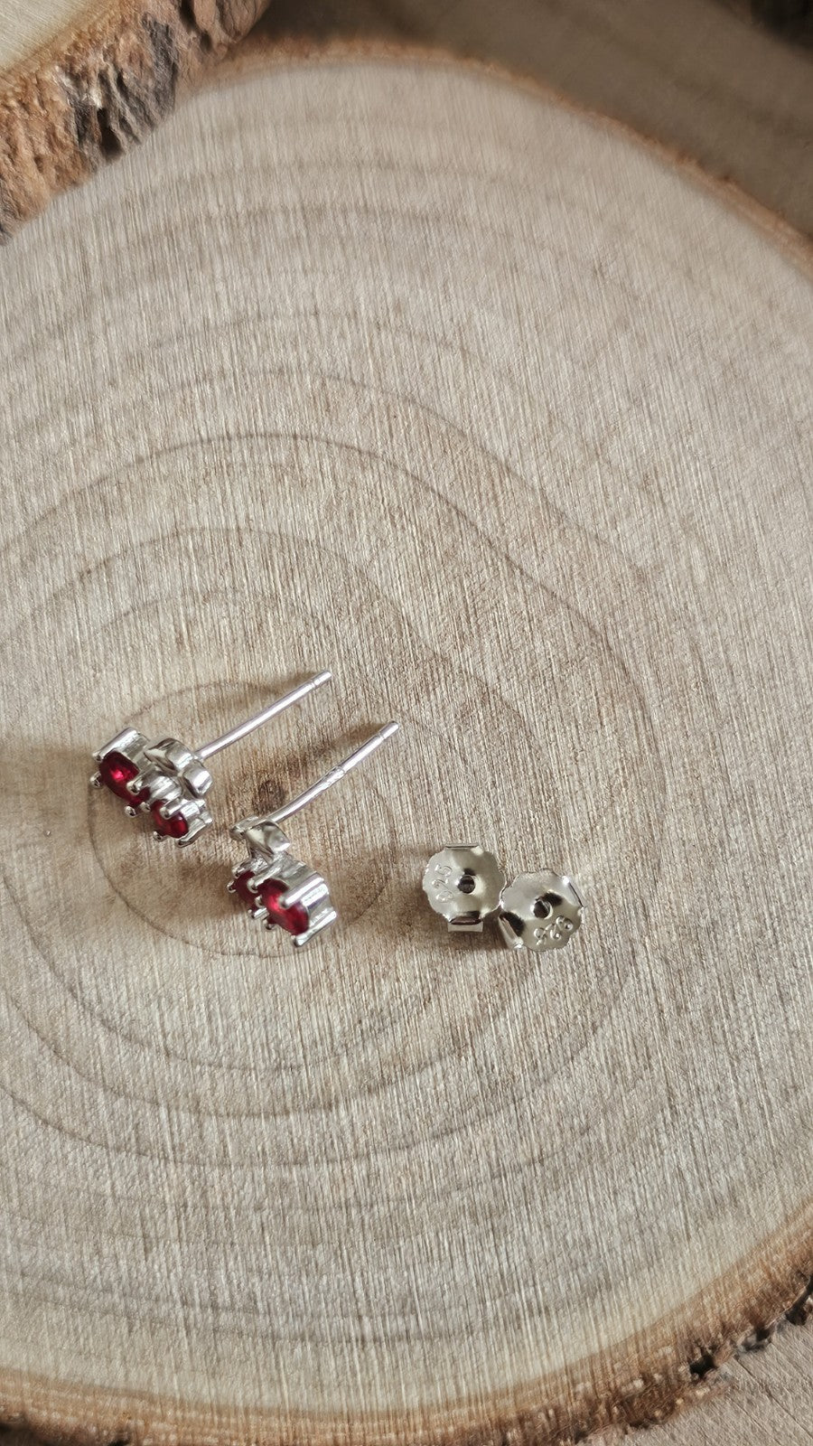 925 Sterling Silver Red Stone Cherry Stud Earrings Rhodium Plated 7.5mm