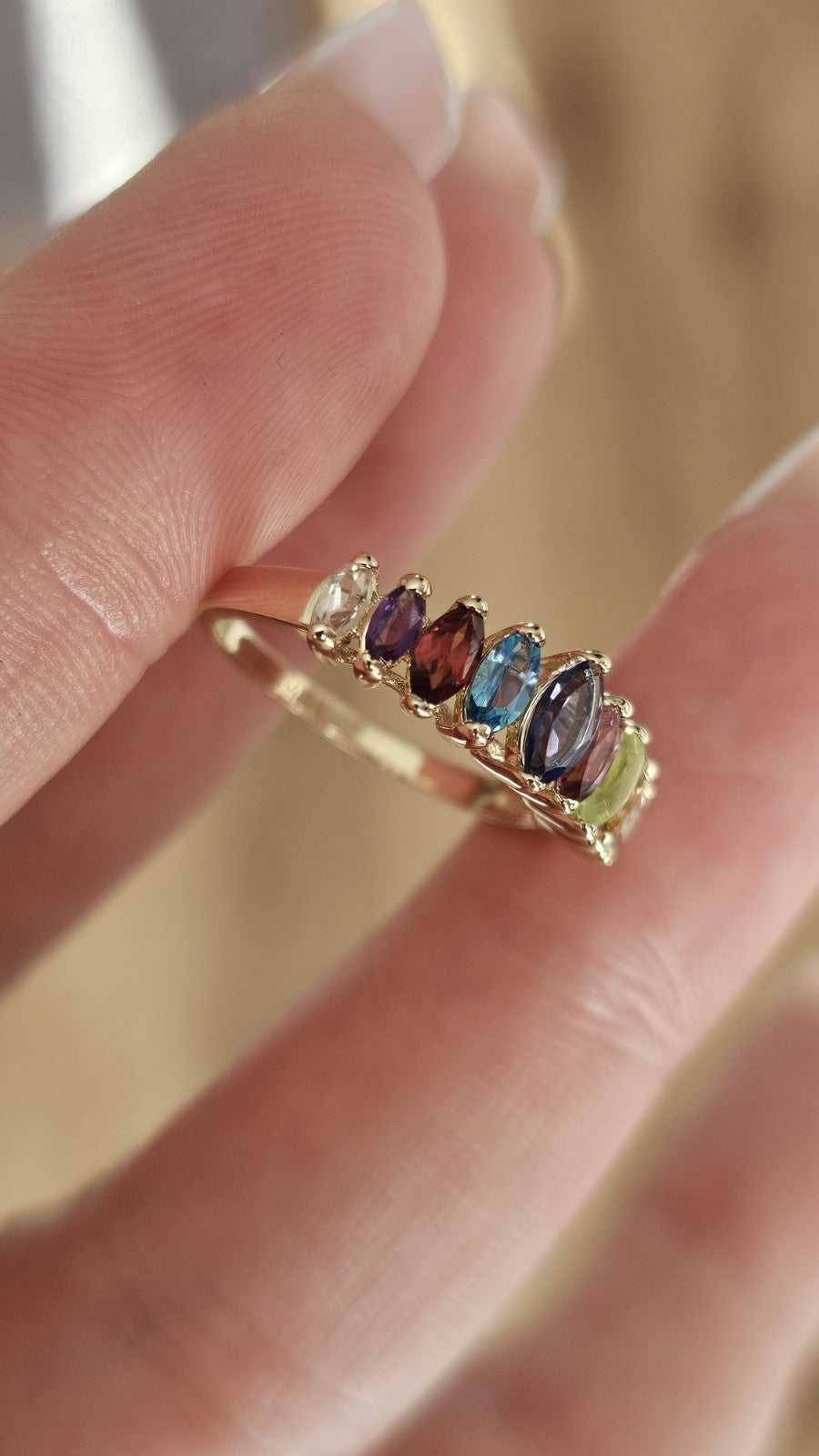 ✨ 9ct Yellow Gold Natural Multigemstone Ring , Size N 1/2 , Multicoloured Stones