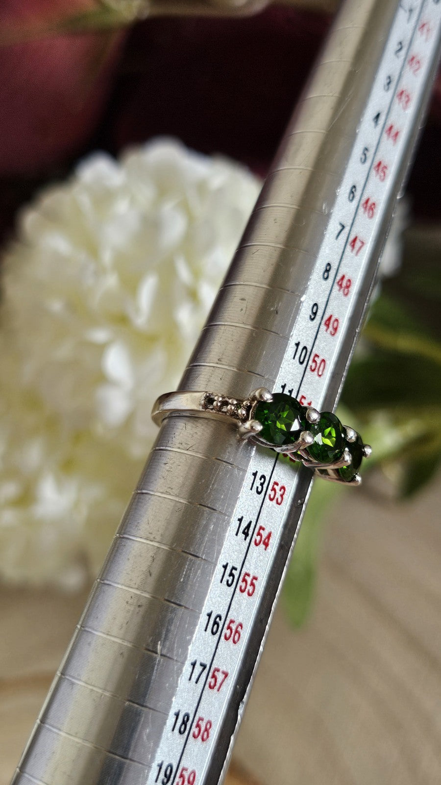 925 Sterling Silver Chrome Diopside Trilogy Ring Size L 1/2 TGGC 2.56g