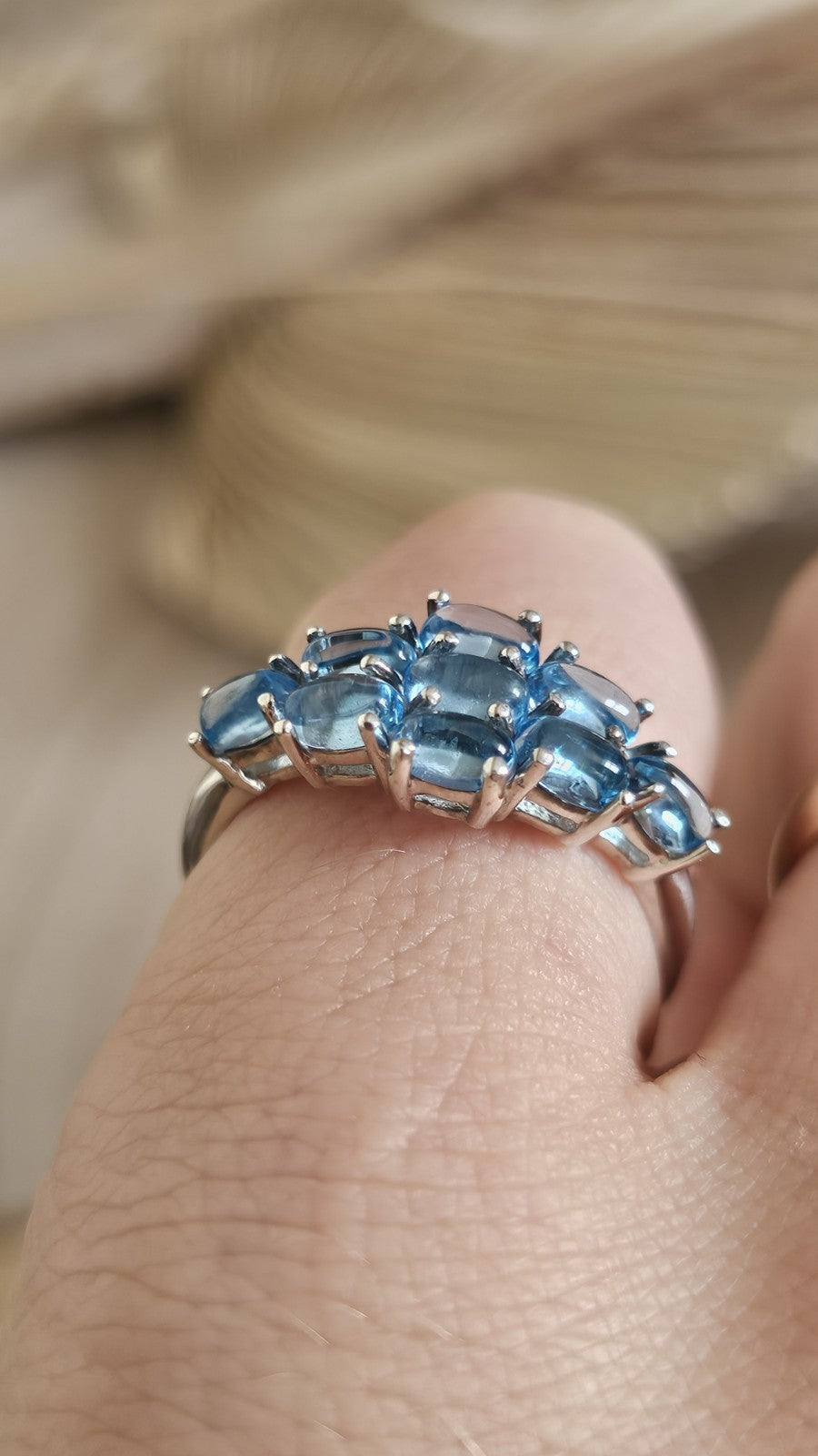 TGGC 925 Sterling Silver Blue Topaz Cabochon Cluster Ring Size R 1/2