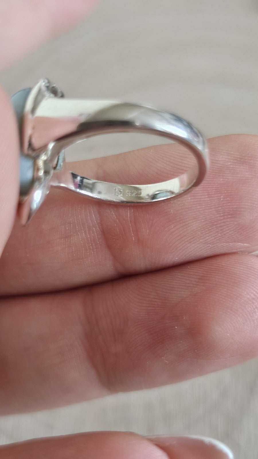 925 Sterling Silver Larimar Teardrop Ring Size N Blue Gemstone 5.51g