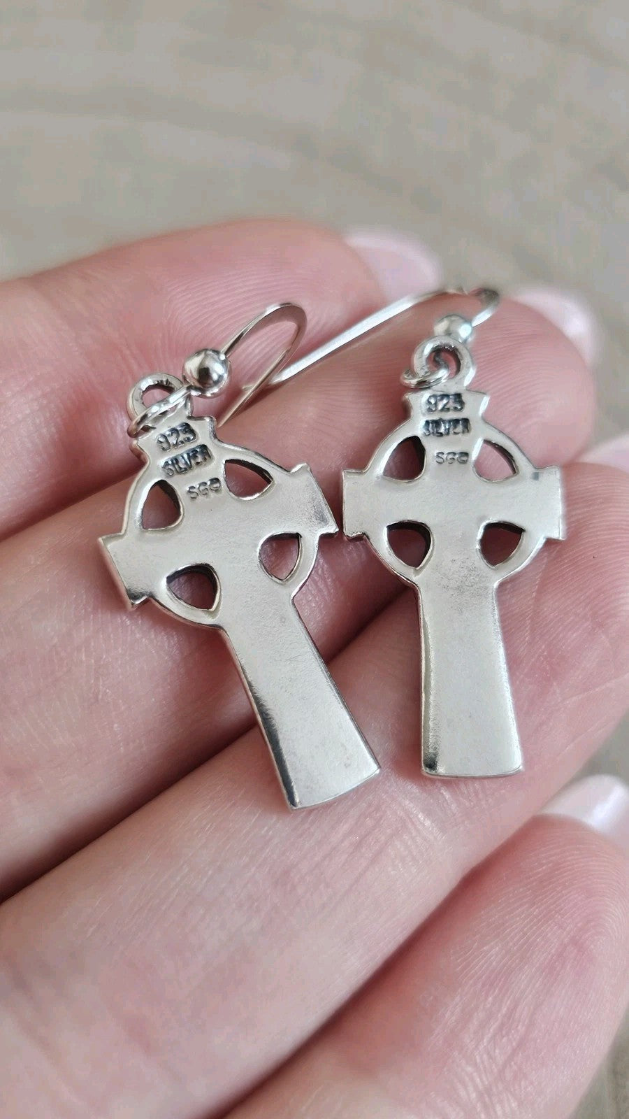925 Sterling Silver Celtic Cross Drop Dangle Earrings – length 39.88 mm