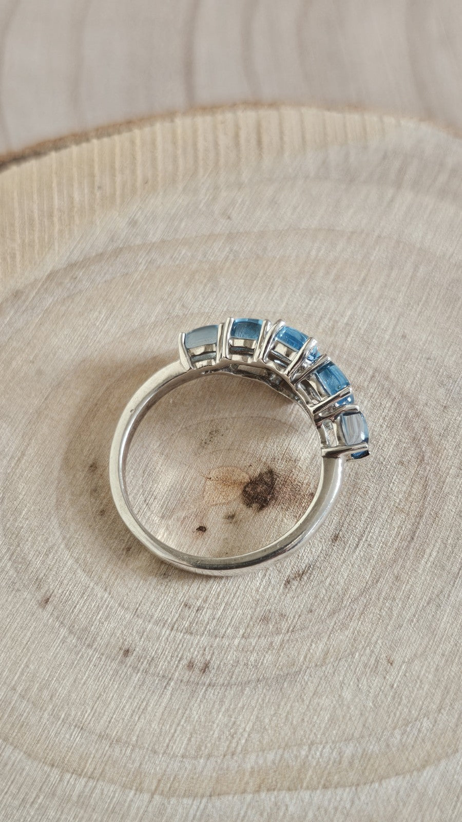 TGGC 925 Sterling Silver Blue Topaz Cabochon Cluster Ring Size R 1/2