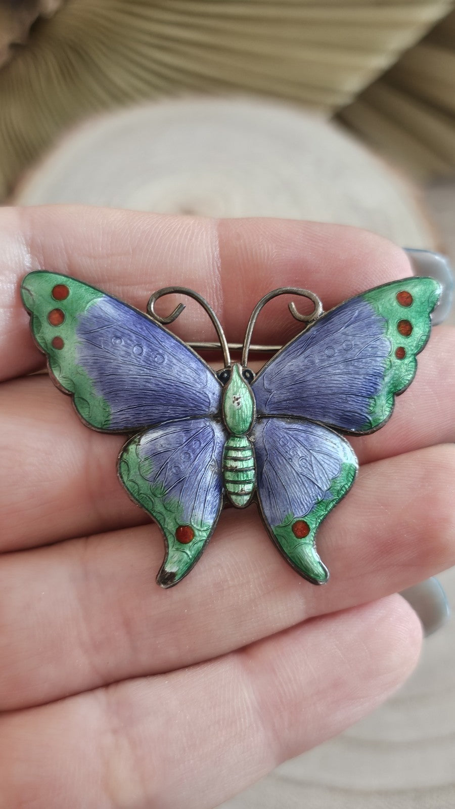 Antique Thomas Lyster Mott TLM Sterling Silver Enamel Butterfly Brooch Art Deco