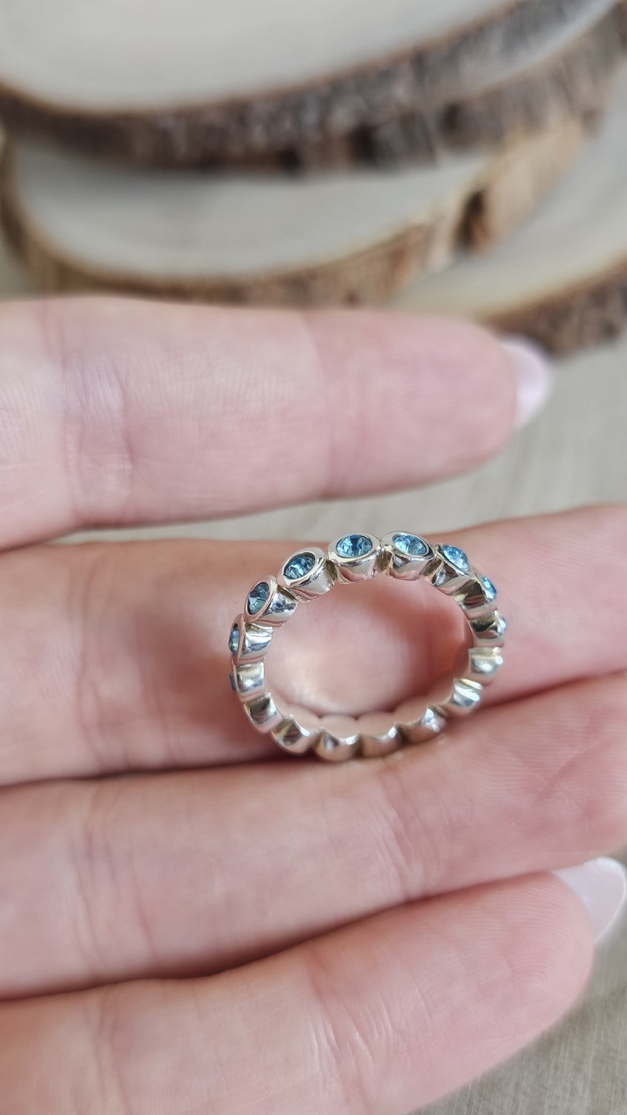 925 Sterling Silver Blue Topaz Full Eternity Ring Size M 4.33g