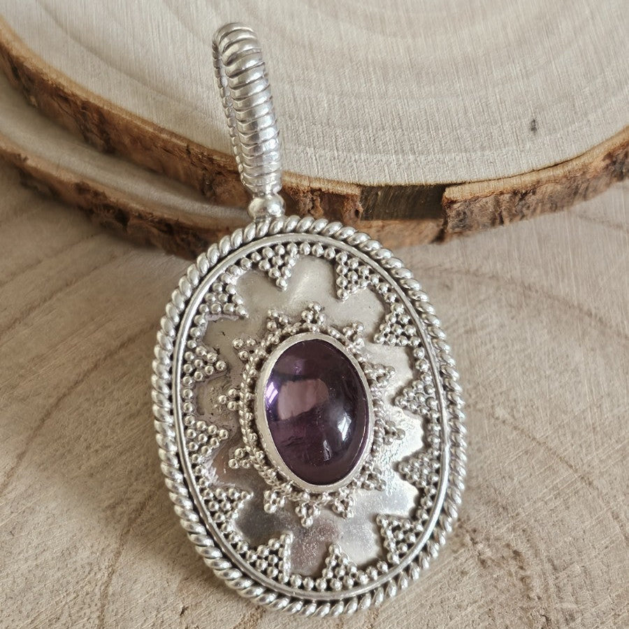 BA SUARTI 925 Sterling Silver Amethyst Pendant Large Ornate 18.12g Hallmarked