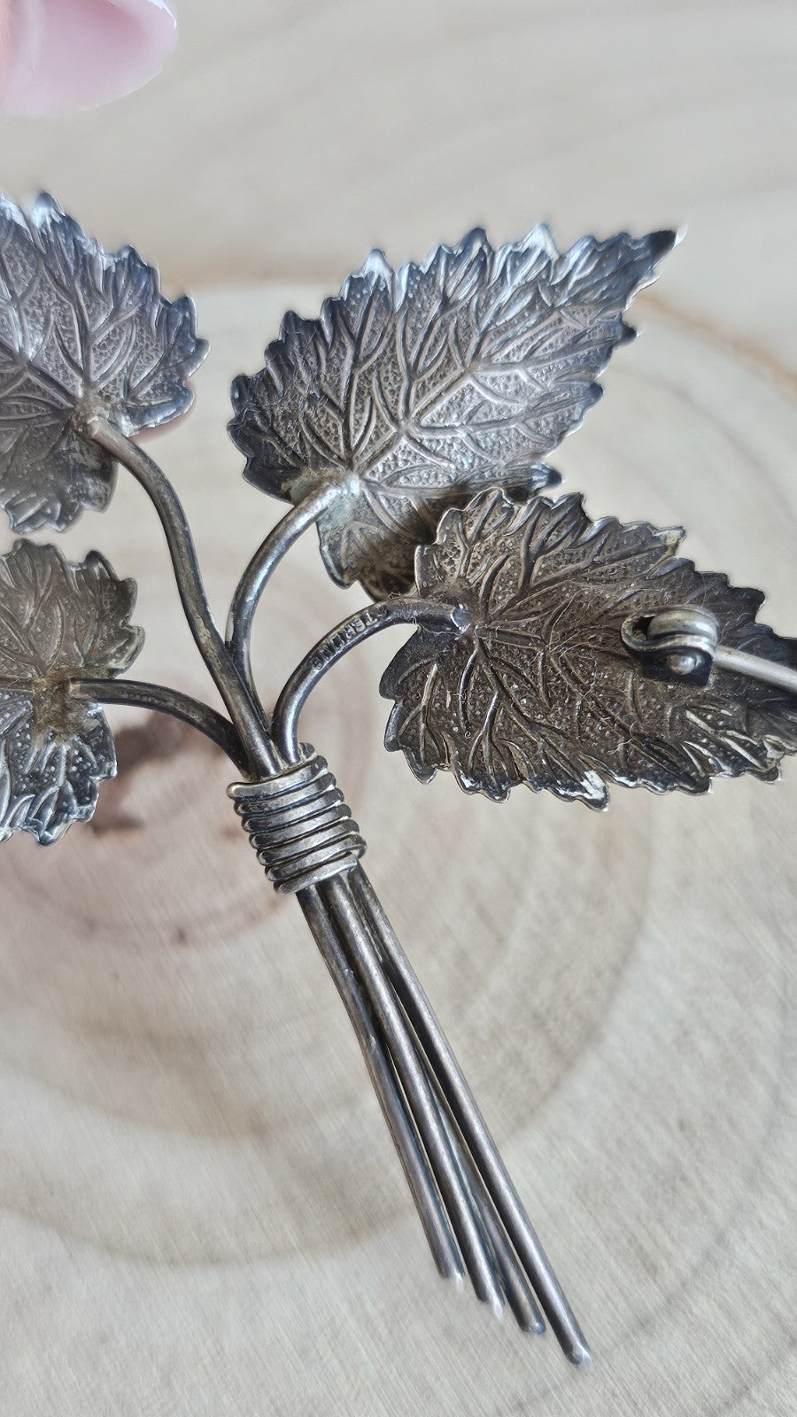 Vintage Silver Leaf Bouquet Brooch Stamped SILVER Botanical Leaves 6.46g