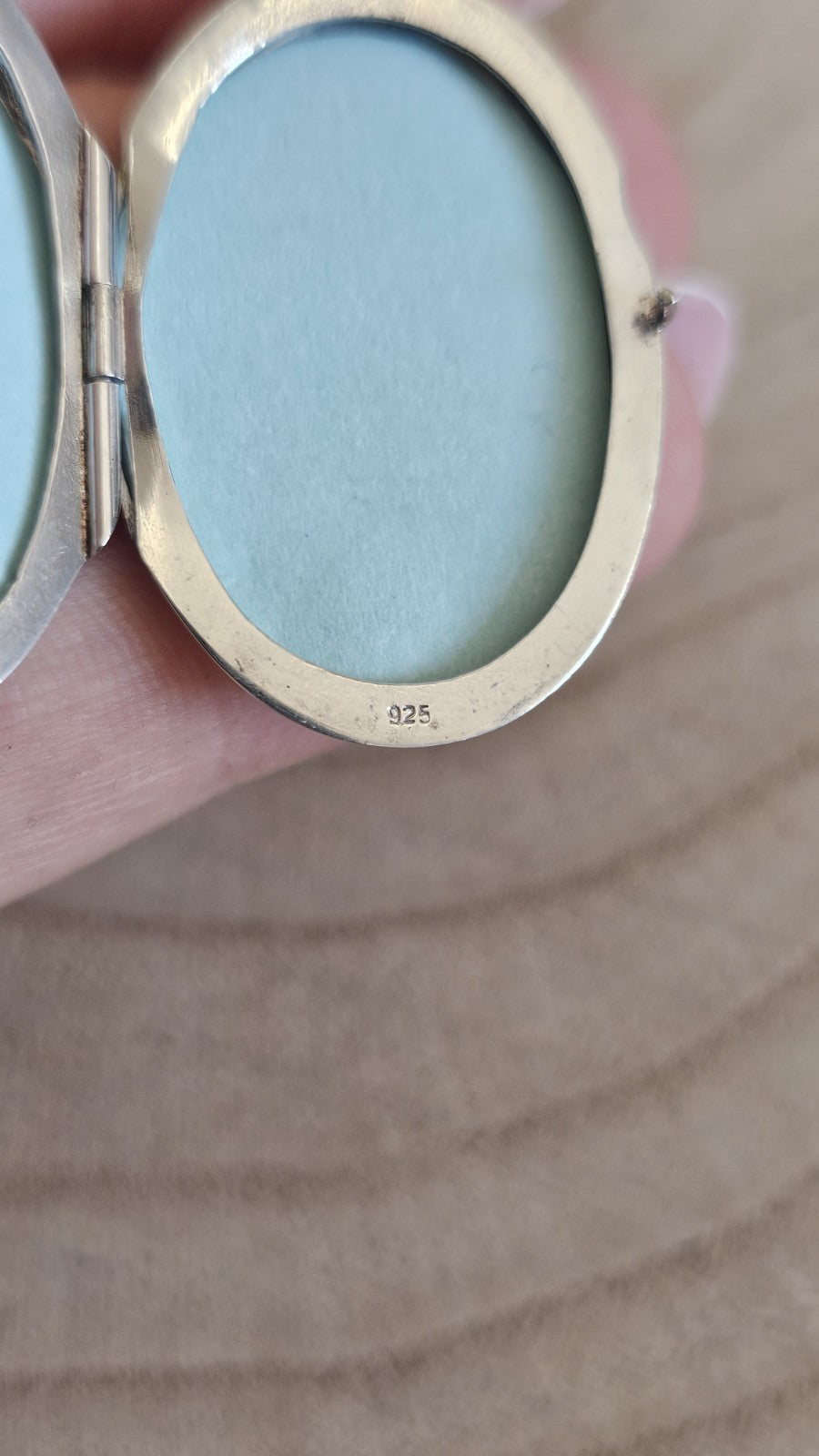 925 Sterling Silver Oval Photo Locket Pendant, Bezel Set Oval Blue Topaz Stone