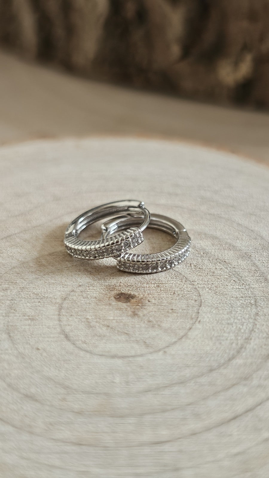 925 Sterling Silver CZ Huggie Hoop Earrings Rhodium Plated 13mm New