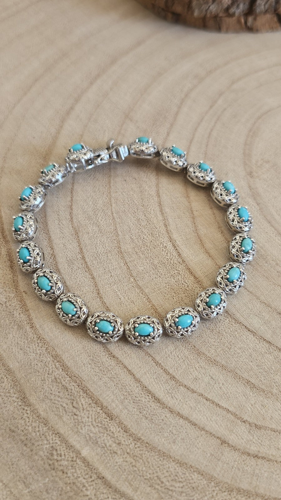 925 Sterling Silver Sleeping Beauty Turquoise Bracelet 8" Fully Hallmarked