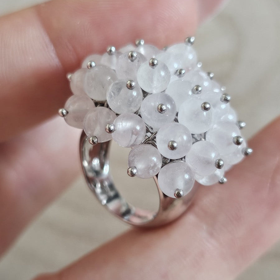 925 Sterling Silver Rose Quartz Cluster Ring Hallmarked Size J 1/2–13.20g