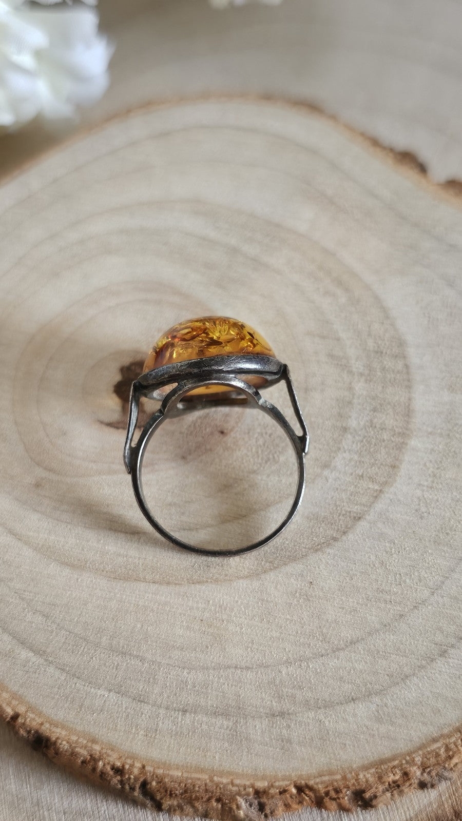 Vintage 925 Sterling Silver Amber Ring Size L 1/2 Honey Cognac 3.31g