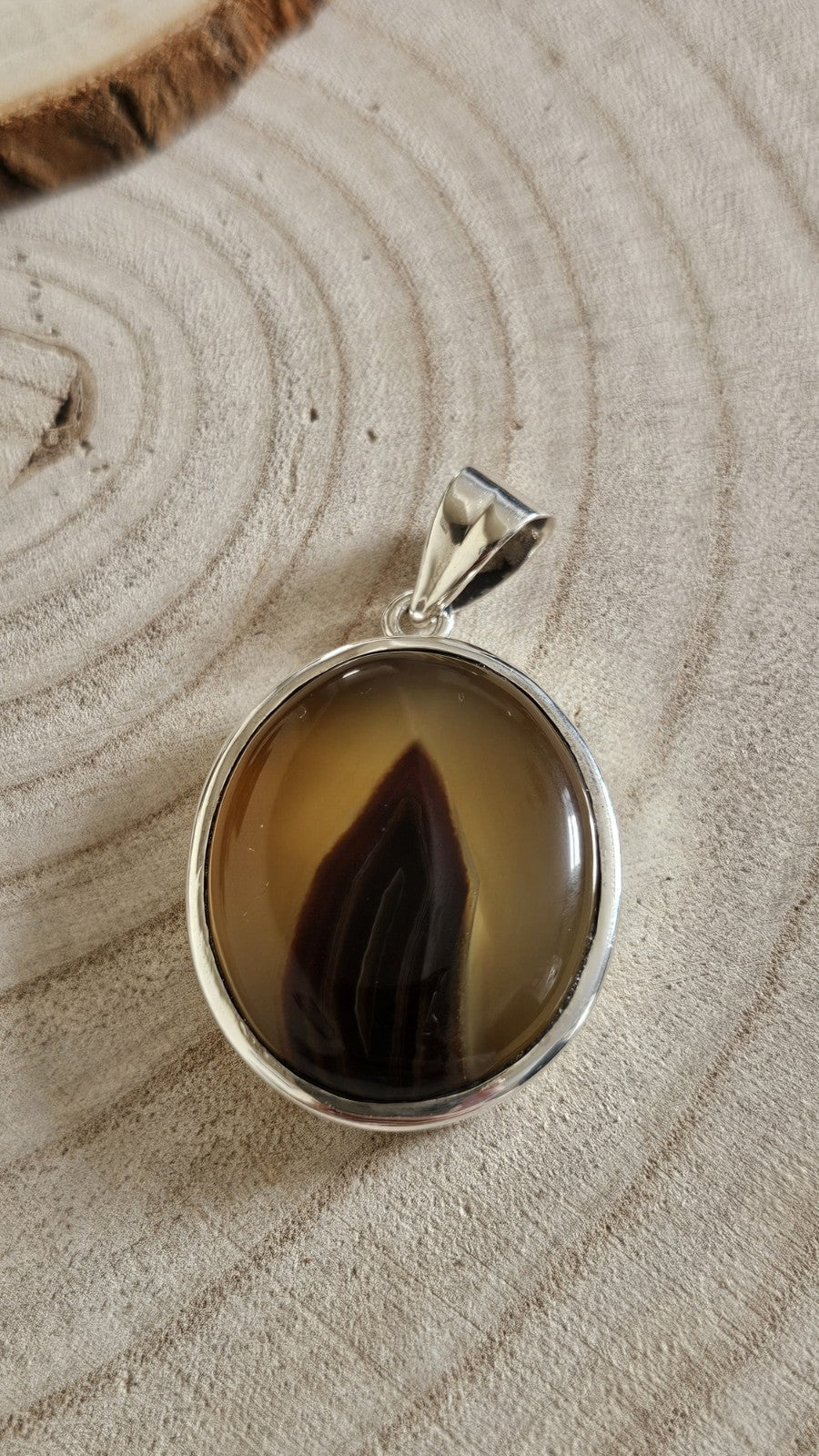925 Sterling Silver Montana Banded Agate Large Oval Statement Pendant 22.41g