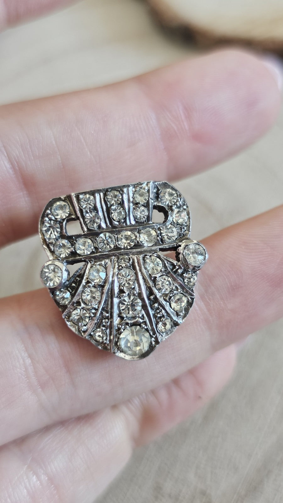 Antique Art Deco Sterling Silver Paste Rhinestone Dress Clip England c1930s