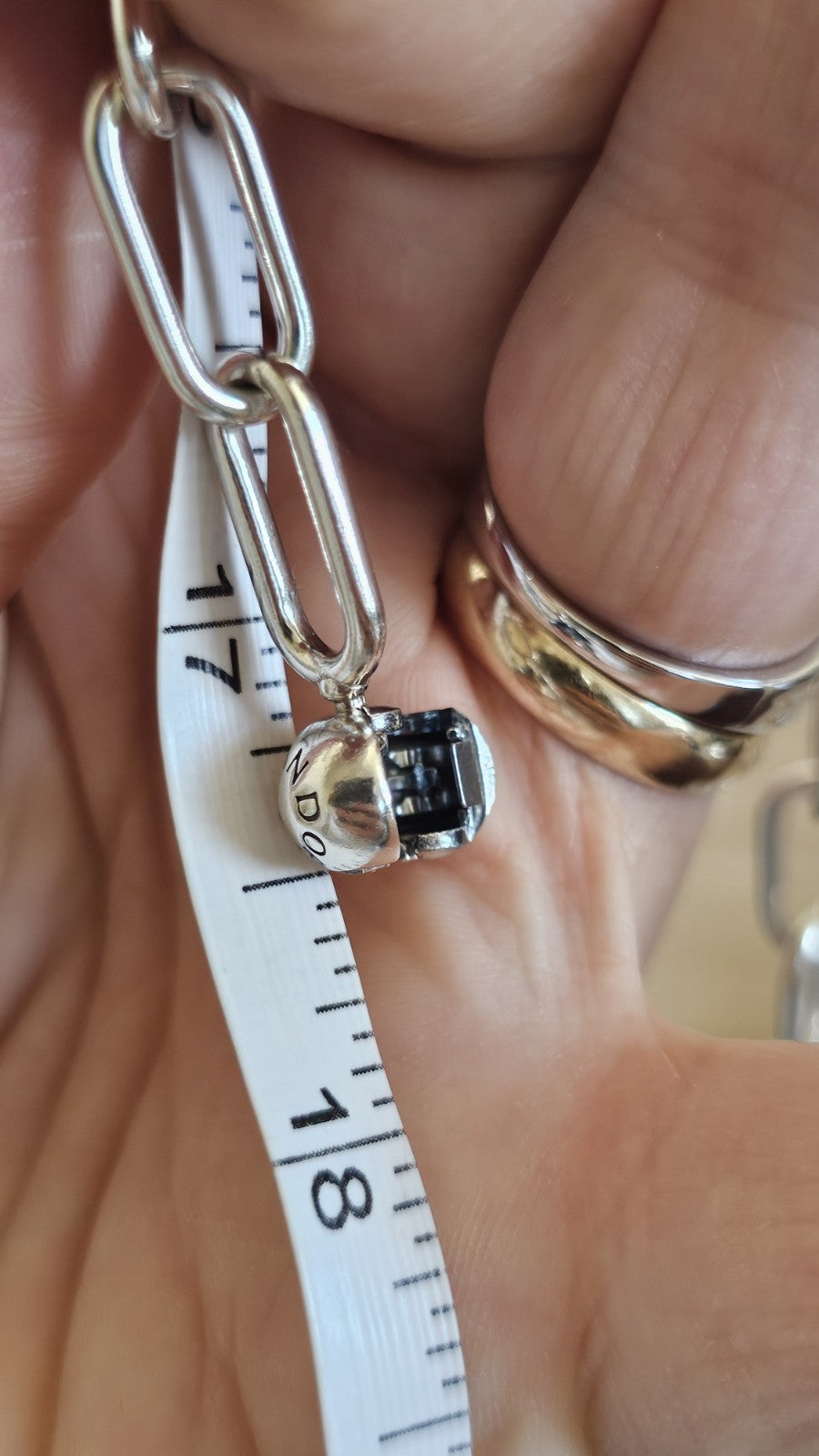Pandora ALE 925 Sterling Silver Paperclip Chain Necklace Heart Charm 17.5"35.21g