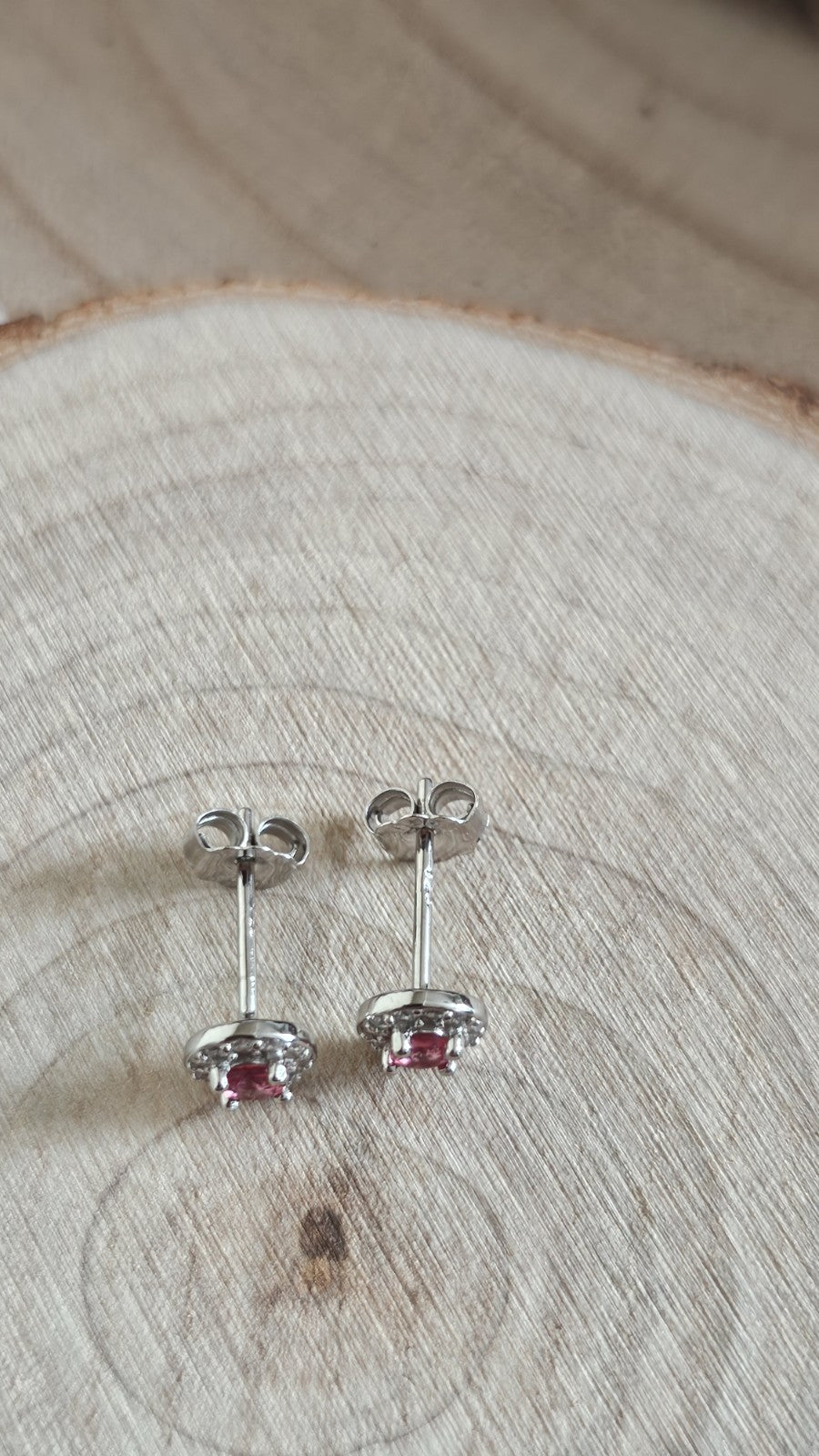 925 Sterling Silver fuchsia pink CZ Halo Stud Earrings 6mm Sparkling Round Studs