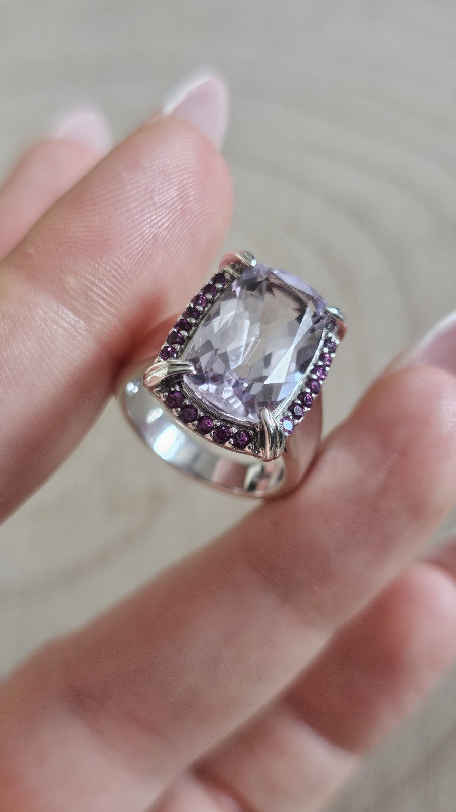 925 Sterling Silver Amethyst & Rhodolite Garnet Statement Ring–Size N 1/2- 7.27g
