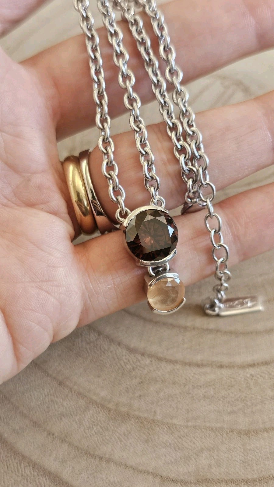 TI SENTO 925 Sterling Silver Brown & Peach Stone Pendant Necklace 16-18"