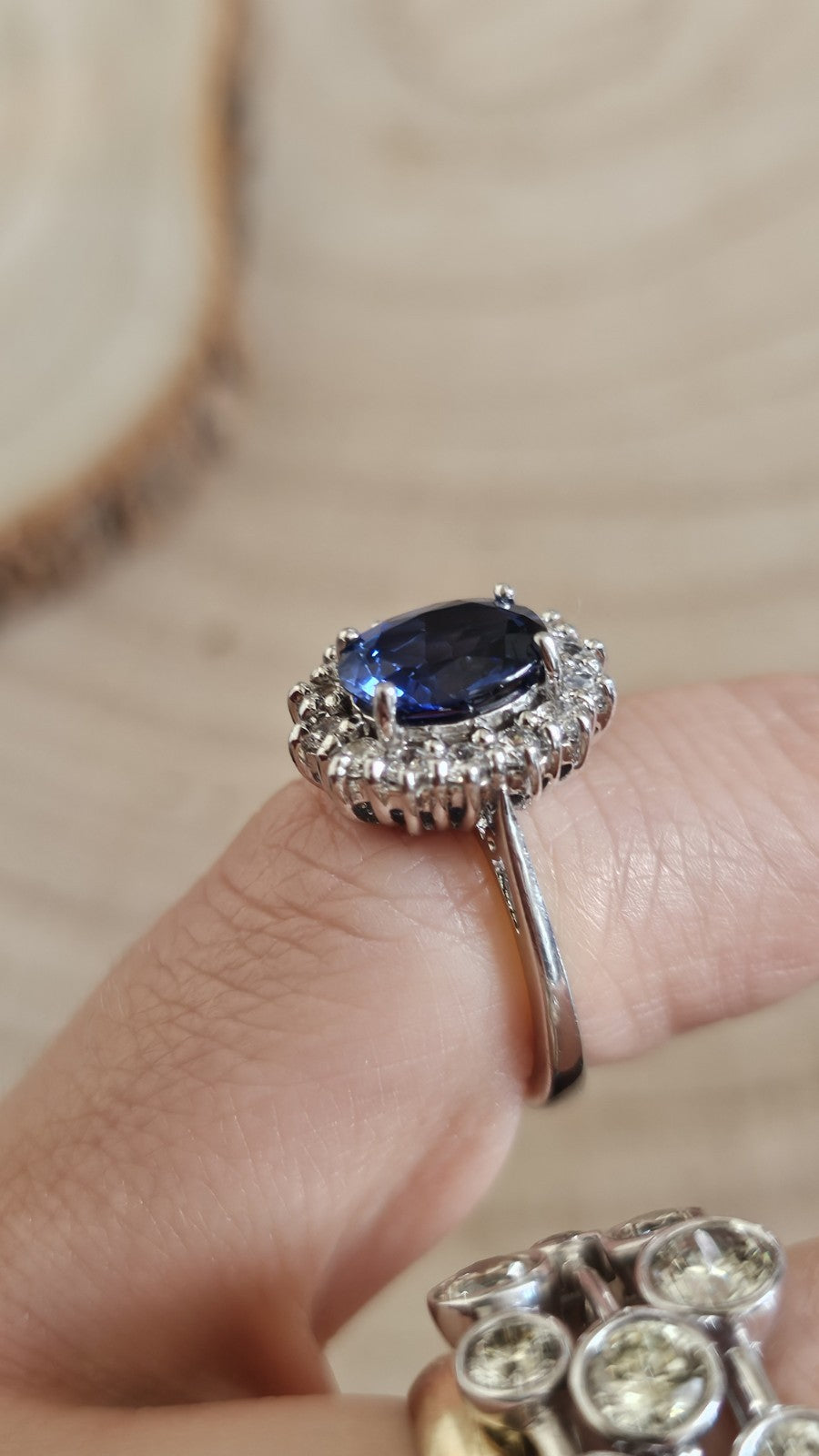 925 Sterling Silver Sapphire Blue CZ Halo Ring – Size K – Hallmarked 4.62g