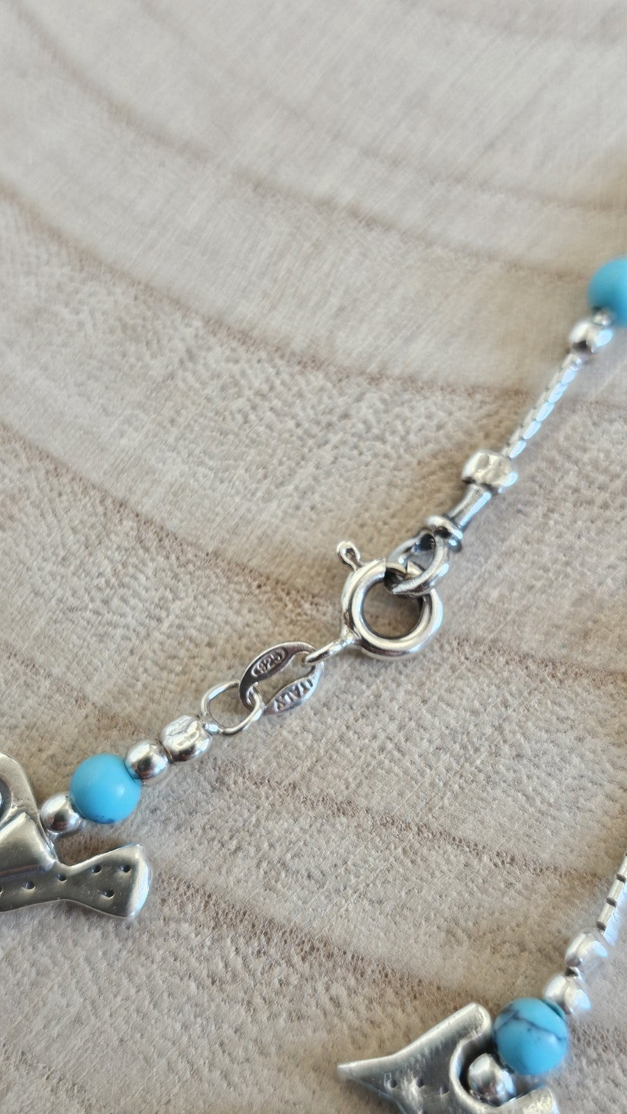 925 Sterling Silver Turquoise Animal Charm Bracelet 7.5" Cat Snail 7.37g