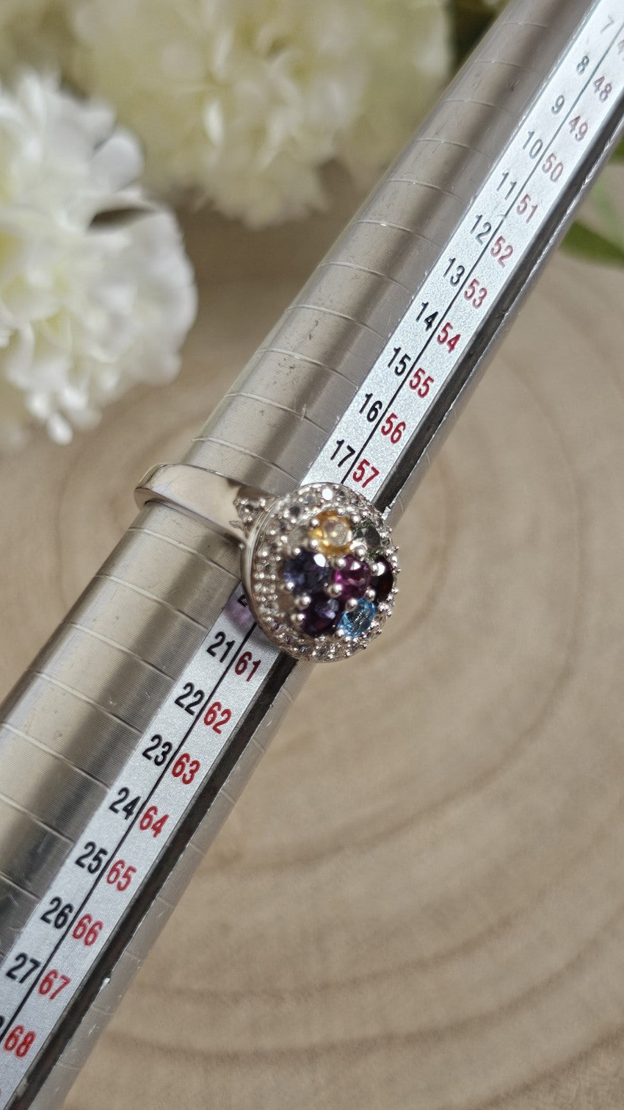 925 Sterling Silver Natural Multicolour Tourmaline Zircon Ring Size R TGGC