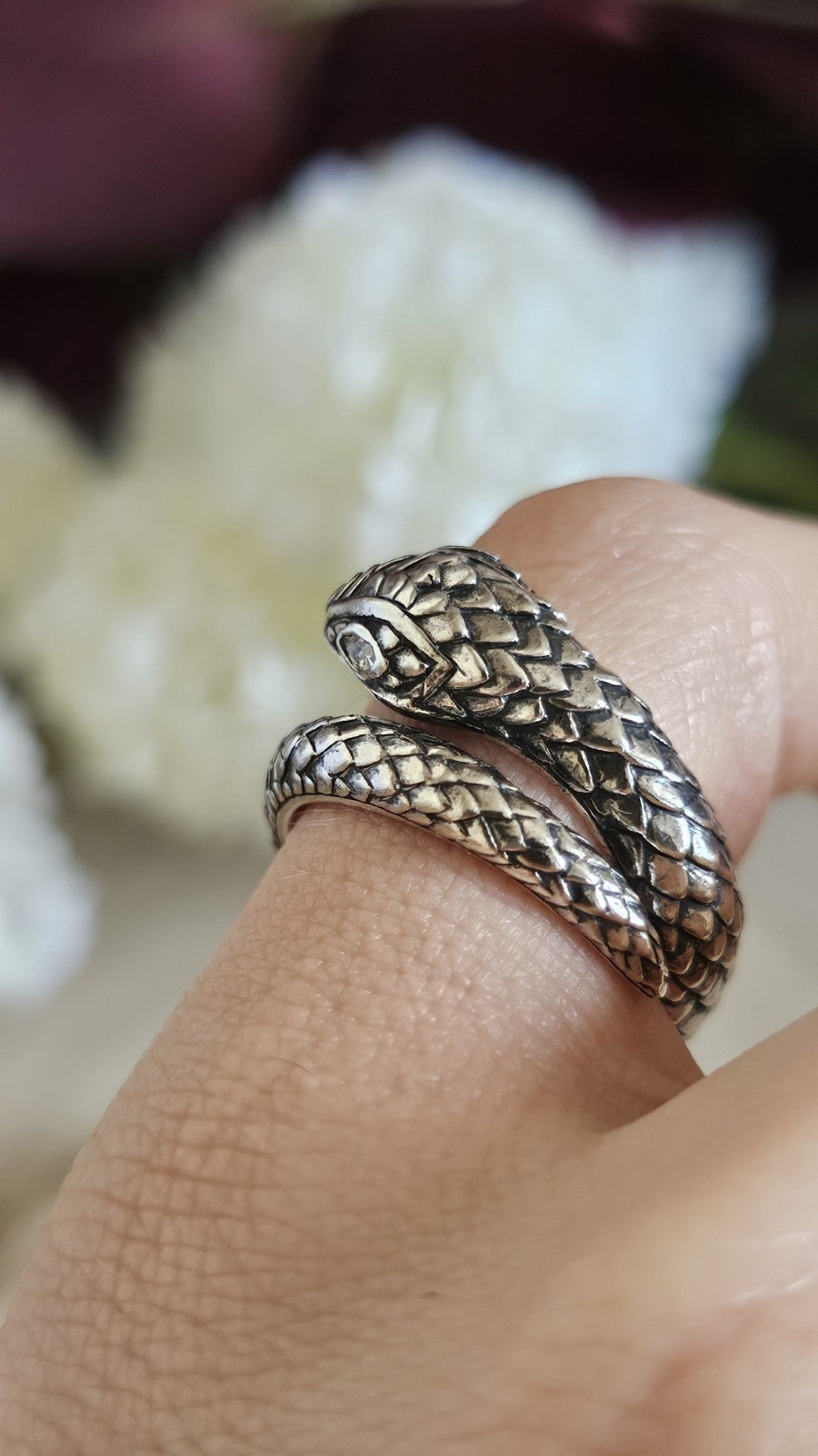 Thomas Sabo 925 Sterling Silver Snake Ring Clear Stone Eyes Size P 1/2 9.19