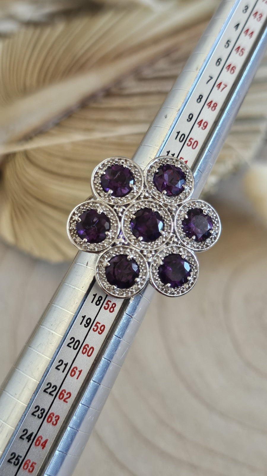 TGGC 925 Sterling Silver Amethyst Zircon Cluster Ring Size N 1/2 10.17g