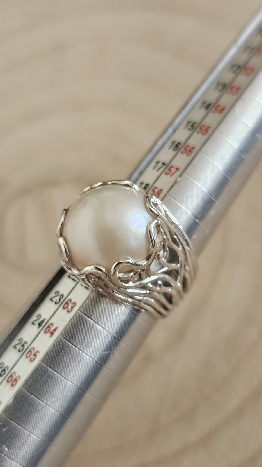Vintage 925 Sterling Silver Large Pearl Statement Ring – Size R 1/2 – 7.59g