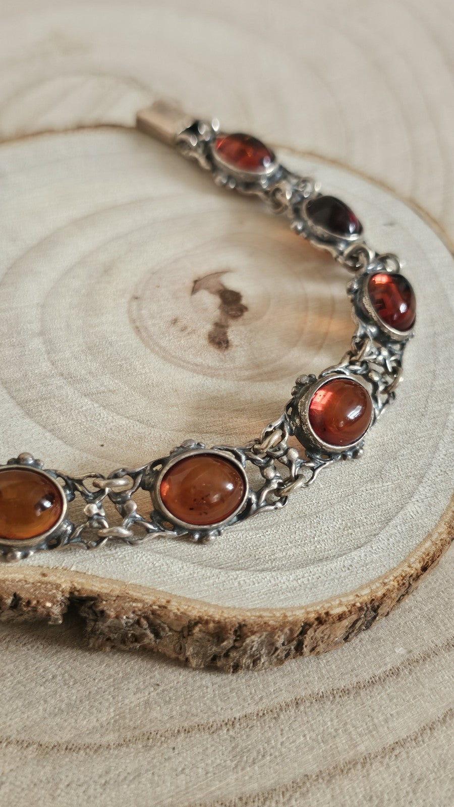 Vintage Polish 925 Sterling Silver Amber Bracelet 🧡 Gdańsk Hallmark