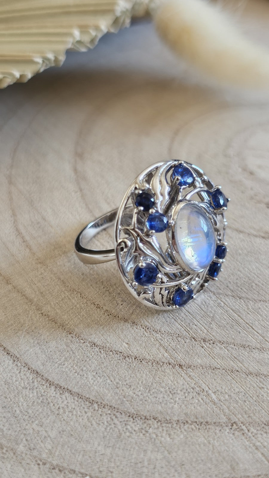 Shipton & Co 925 Silver Moonstone Kyanite Arts & Crafts Ring Size N 1/2