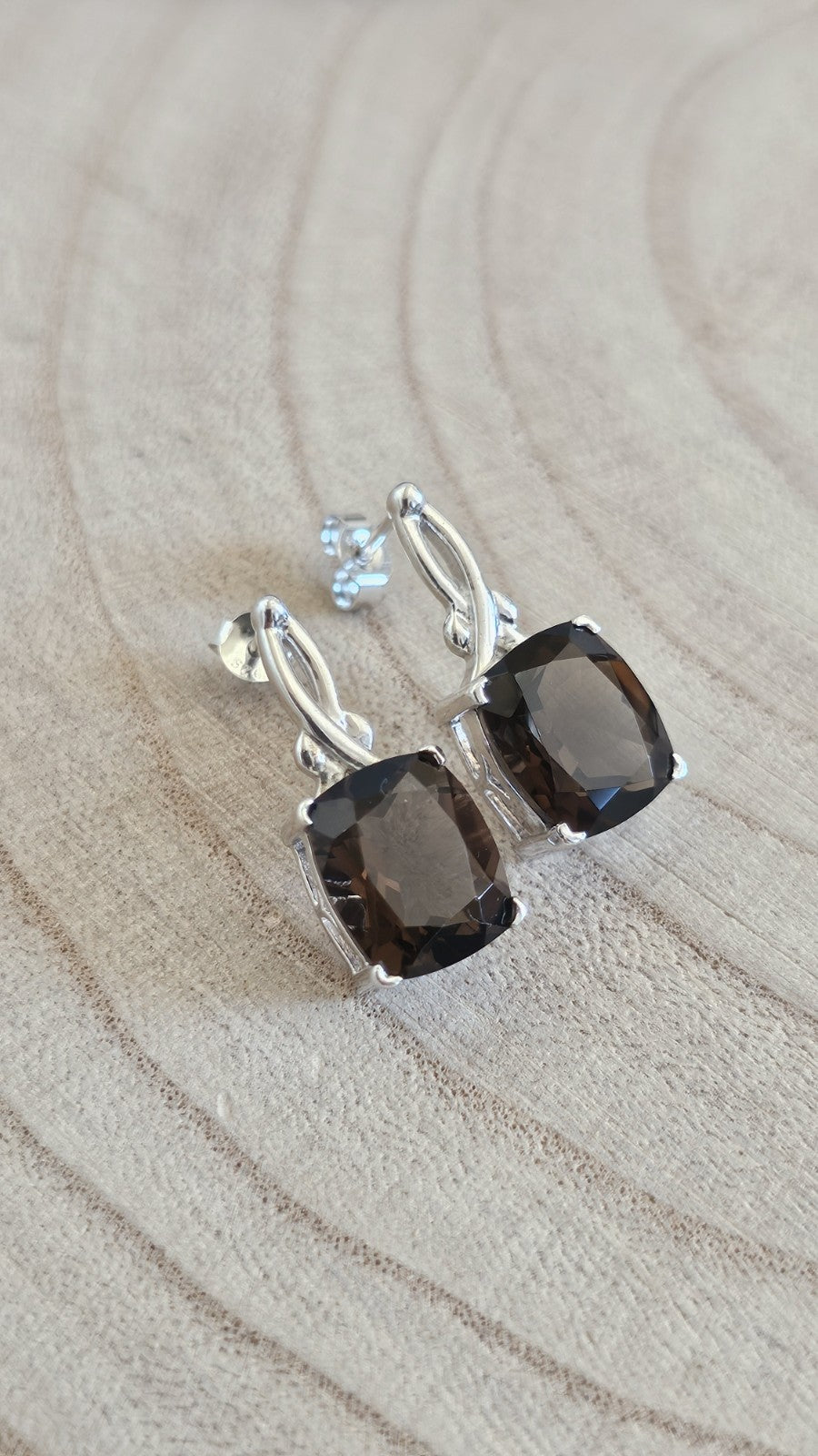 925 Sterling Silver TGGC Smoky Quartz Drop Earrings 5.78g 24mm