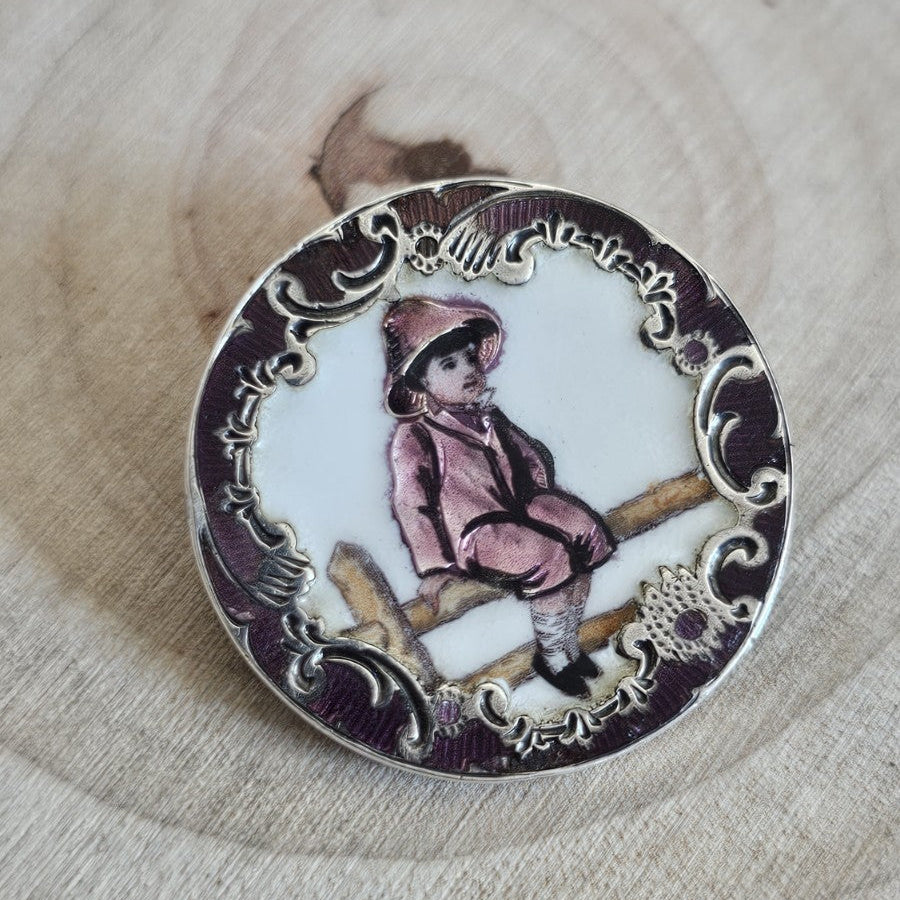 Vintage Polish 800 Silver Enamel Portrait Brooch Warsaw 💜