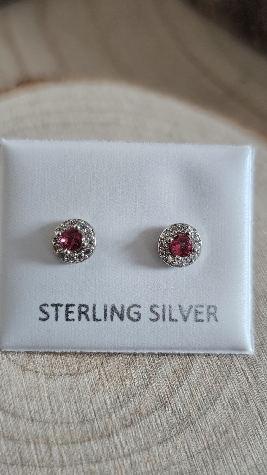 925 Sterling Silver fuchsia pink CZ Halo Stud Earrings 6mm Sparkling Round Studs