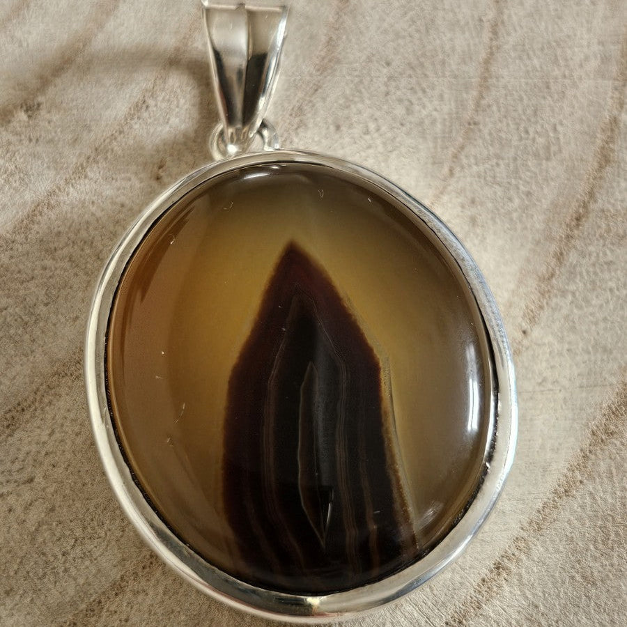 925 Sterling Silver Montana Banded Agate Large Oval Statement Pendant 22.41g
