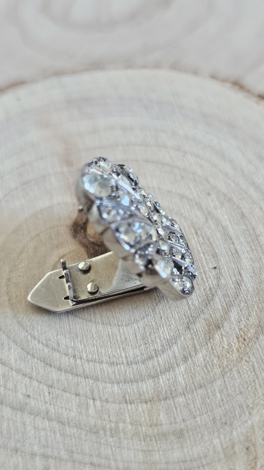 Antique Art Deco Sterling Silver Paste Rhinestone Dress Clip England c1930s