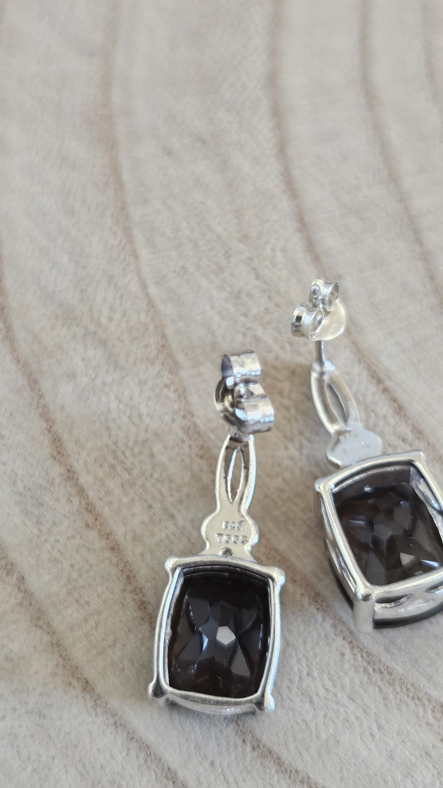 925 Sterling Silver TGGC Smoky Quartz Drop Earrings 5.78g 24mm