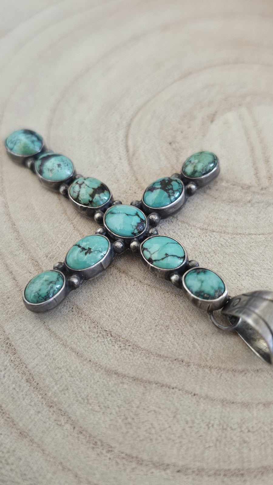 Ida Payton Navajo Sterling Silver Turquoise Cross Necklace 49.14g Signed