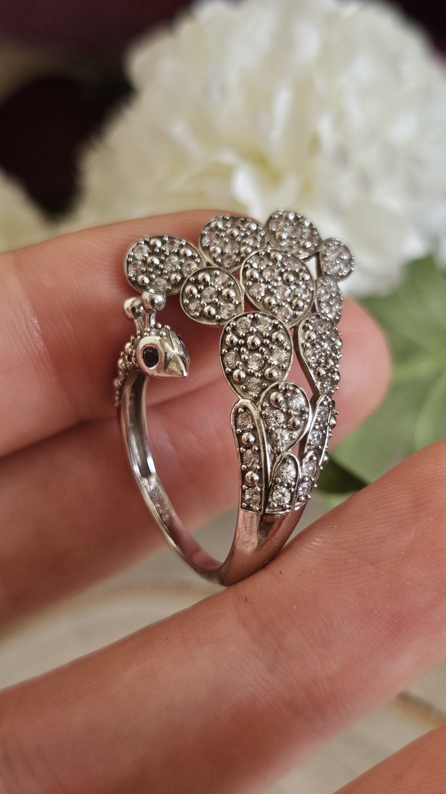 TGGC 925 Silver Natural Zircon Amethyst Peacock Ring Adjustable P 1/2